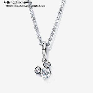 Pandora Disney Mickey Mouse Sparkling Head Silhouette Pendant Necklace Set